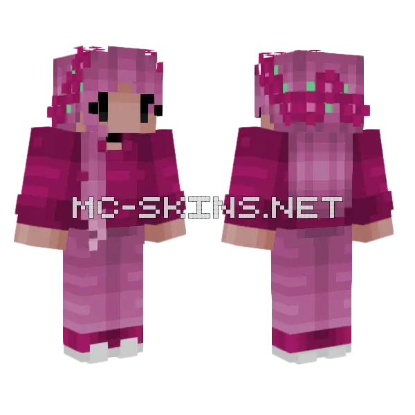 Chibi Girl Pink Outfit Minecraft skin, front and back