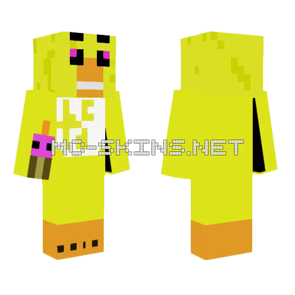 Chica With Cupcake Minecraft skin, front and back