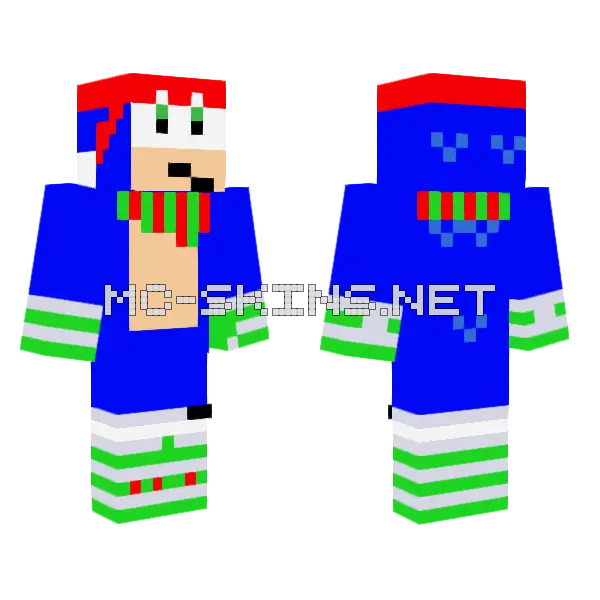 Christmas Boom Sonic Minecraft skin, front and back
