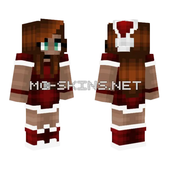 Christmas Brunette Santa Outfit Minecraft skin, front and back