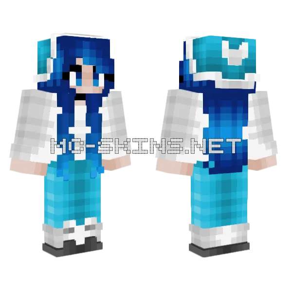 Christmas Cleora Blue Hair Minecraft skin, front and back