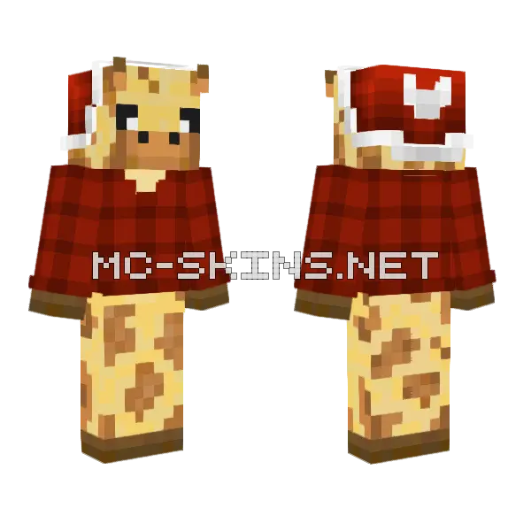 Christmas Giraffe Red Flannel Minecraft skin, front and back