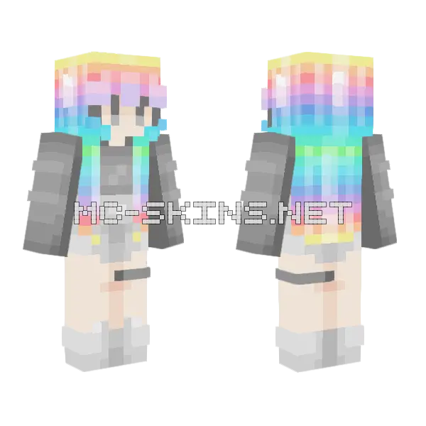 Chroma Rainbow Hair Girl Minecraft skin, front and back