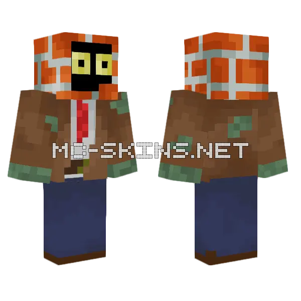 Classic PVZ2 Brick Zombie Minecraft skin, front and back