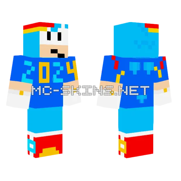 Classic Sonic New Year 2024 Minecraft skin, front and back