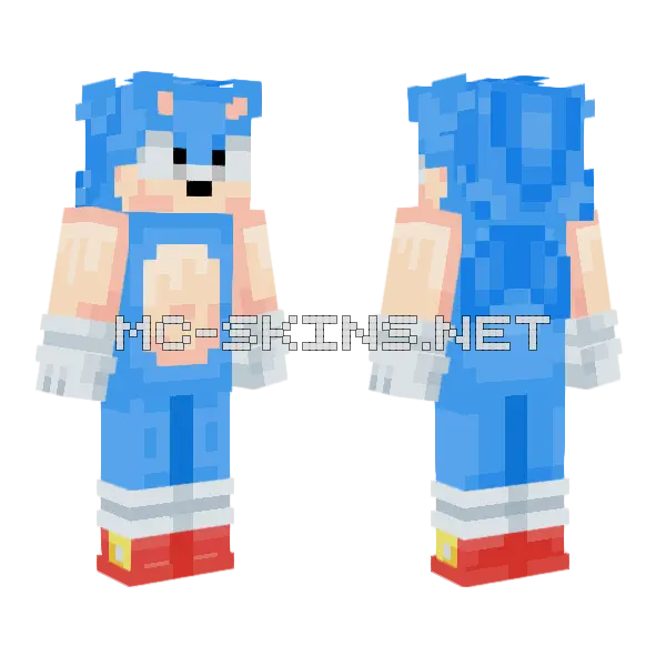 Classic Sonic Slim Arms Minecraft skin, front and back