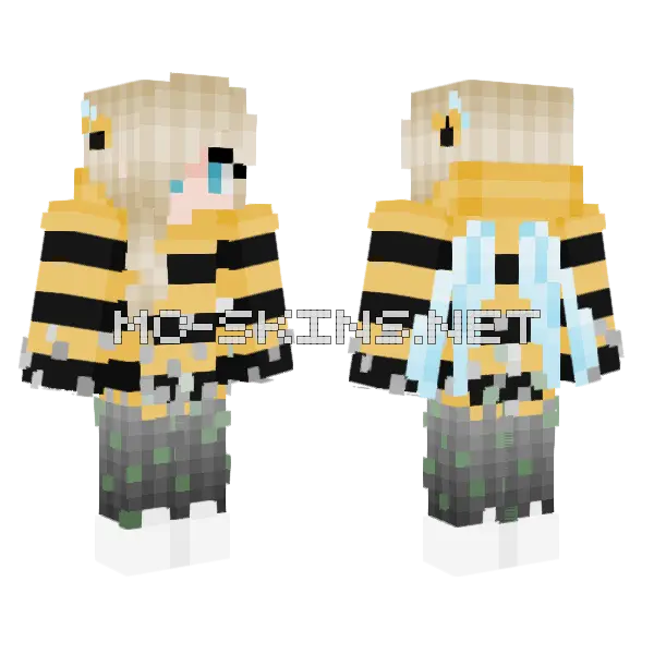 Cobbled Bee Girl Minecraft skin, front and back