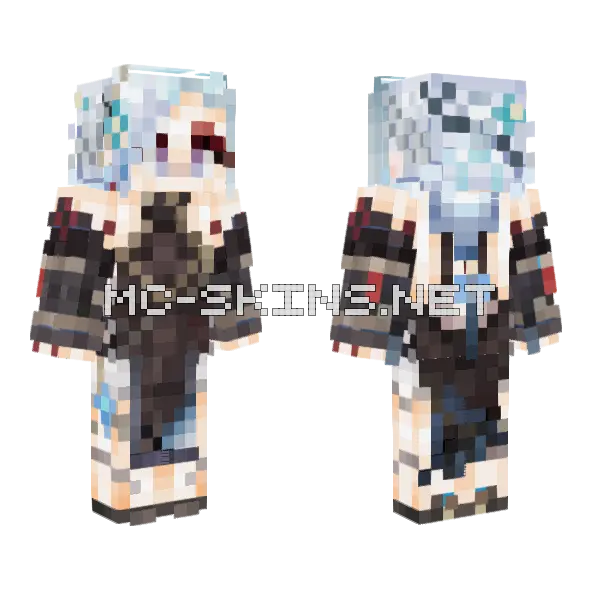 Color Accurate Shenhe Frostflower Dew Minecraft skin, front and back