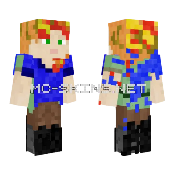 Completely Demented Alex Minecraft skin, front and back