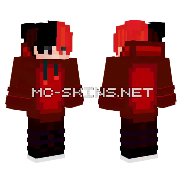 Cool Black and Red Hoodie Guy Minecraft skin, front and back