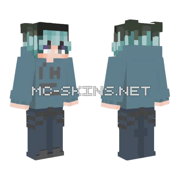 Cool Blue Haired Boy Minecraft skin, front and back
