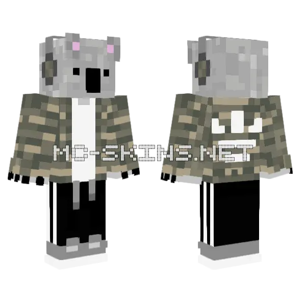 Cool Koala Gamer Minecraft skin, front and back