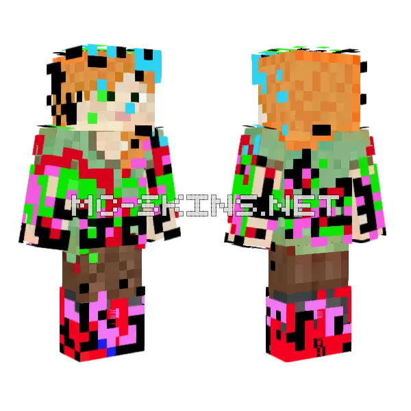 Corrupted Alex Minecraft skin, front and back