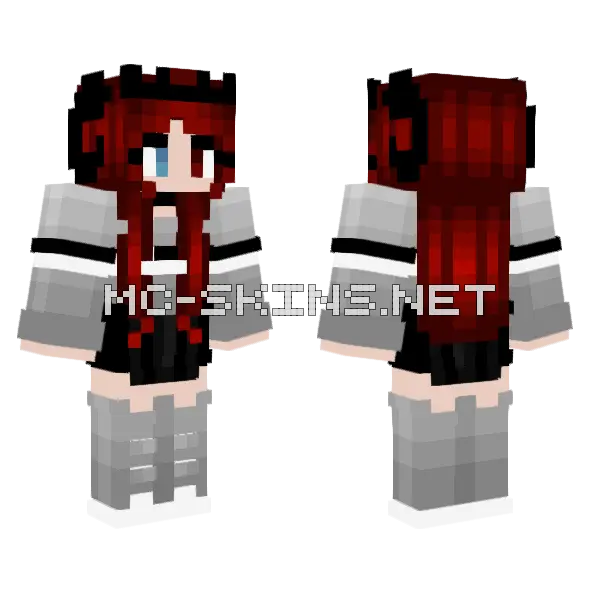 Cozy Gray Sweater Redhair Minecraft skin, front and back