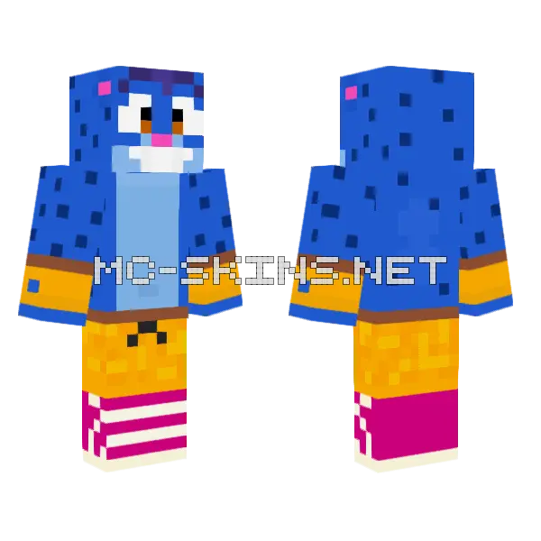 Crash Bandicoot Blue Hyena Minecraft skin, front and back