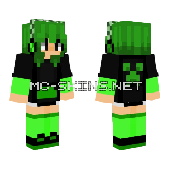 Creeper Girl Minecraft skin, front and back