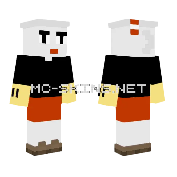 Cuphead Minecraft skin, front and back