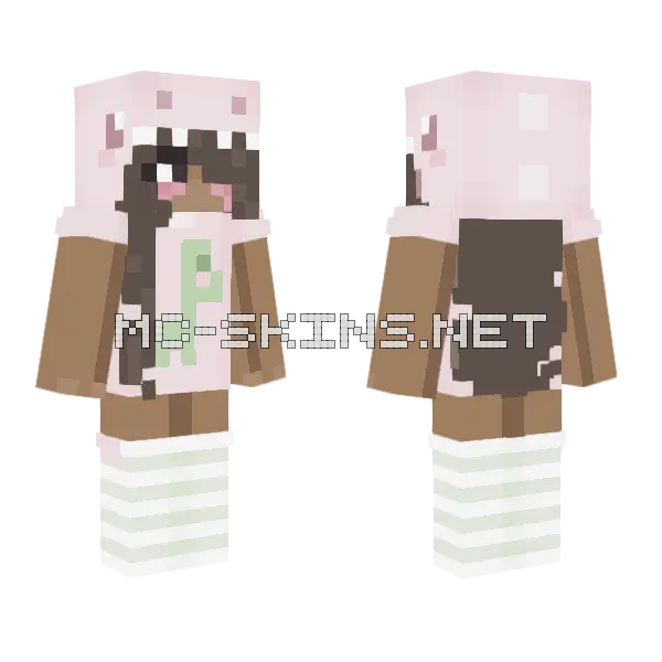 Cute Black Dino Pink Egirl Minecraft skin, front and back