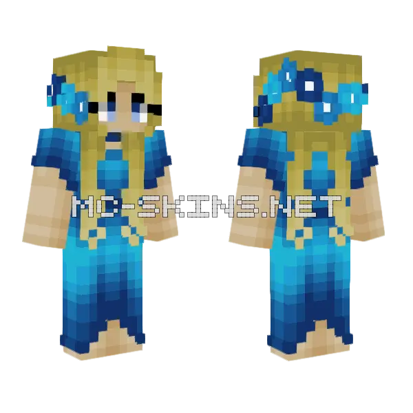 Cute Blonde Pigtails Ocean Blue Dress Minecraft skin, front and back