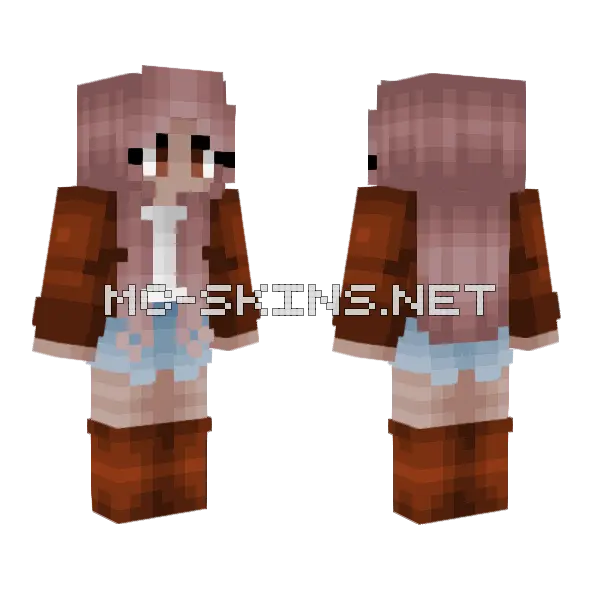 Cute Farm Girl Pink Hair Minecraft skin, front and back