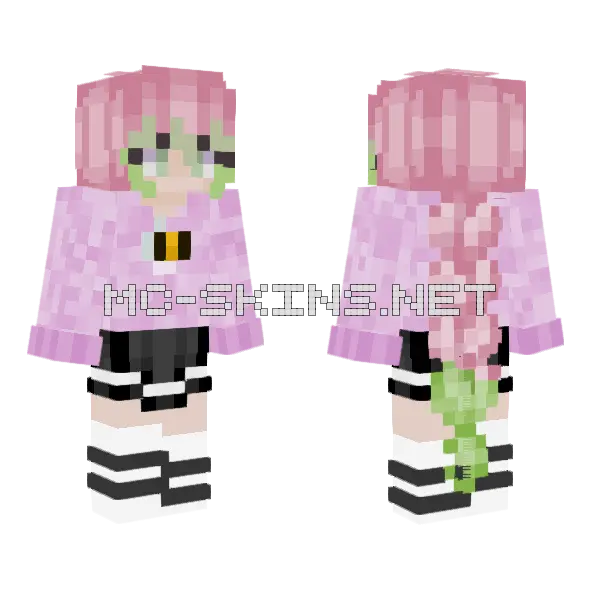 Cute Mitsuri Minecraft skin, front and back