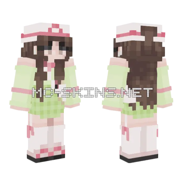 Cute Pink Bow Girl Minecraft skin, front and back