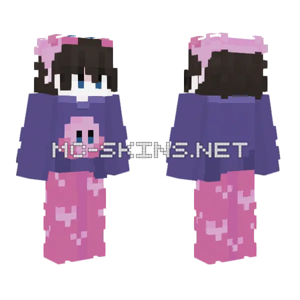 Cute Pink Kirby Character Minecraft skin, front and back