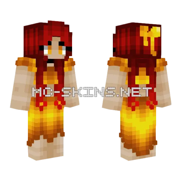 Cute Redhead Phoenix Fire Minecraft skin, front and back