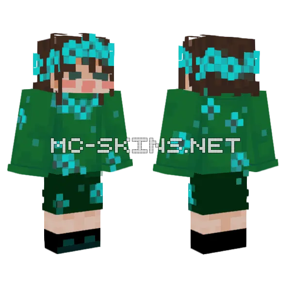 Cyan Minecraft skin, front and back