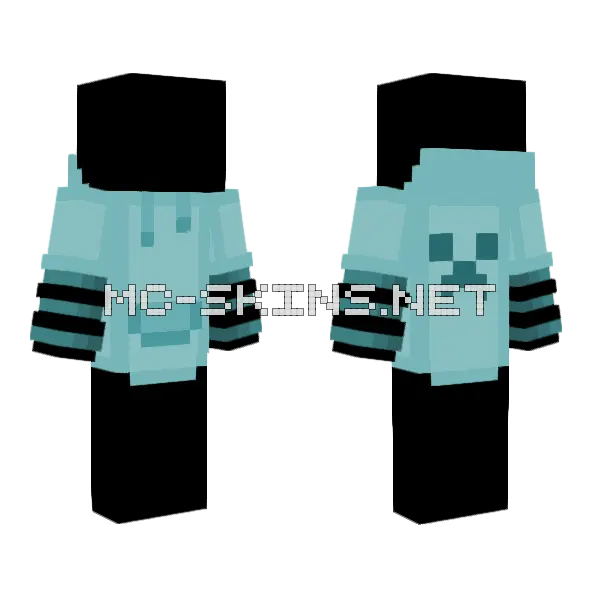 Cyan Creeper Hoodie Base Minecraft skin, front and back