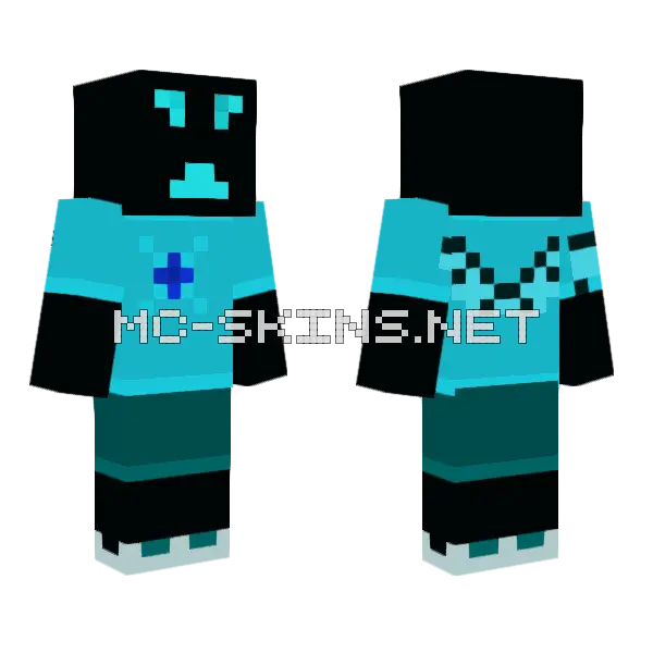 Cyan Monster Minecraft skin, front and back
