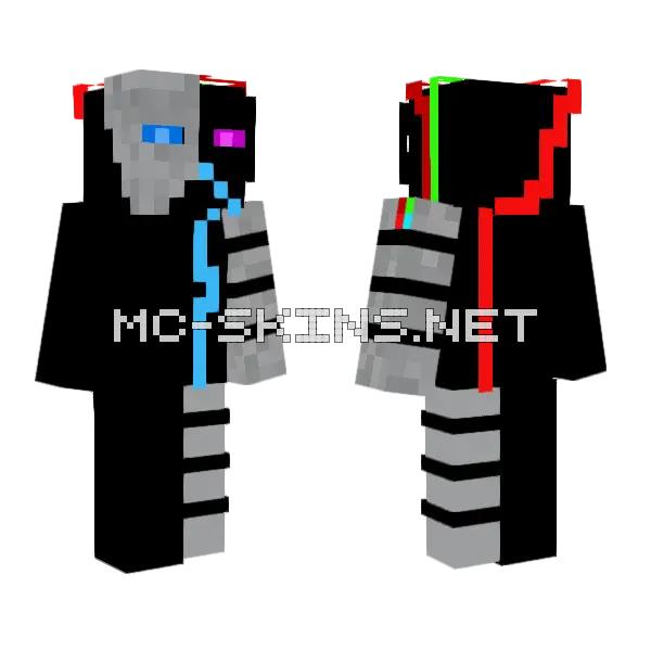 Cyborg Blue Endermite Minecraft skin, front and back