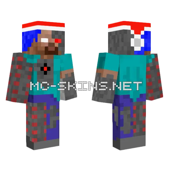 Cyborg Herobrine Christmas Minecraft skin, front and back