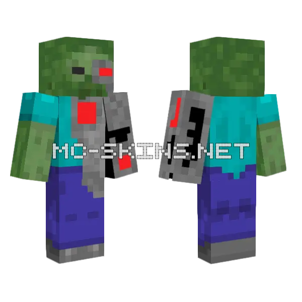 Cyborg Zombie Minecraft skin, front and back