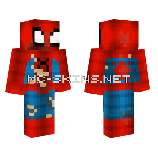 Damaged Classic Suit Spider-Man Minecraft skin, front and back