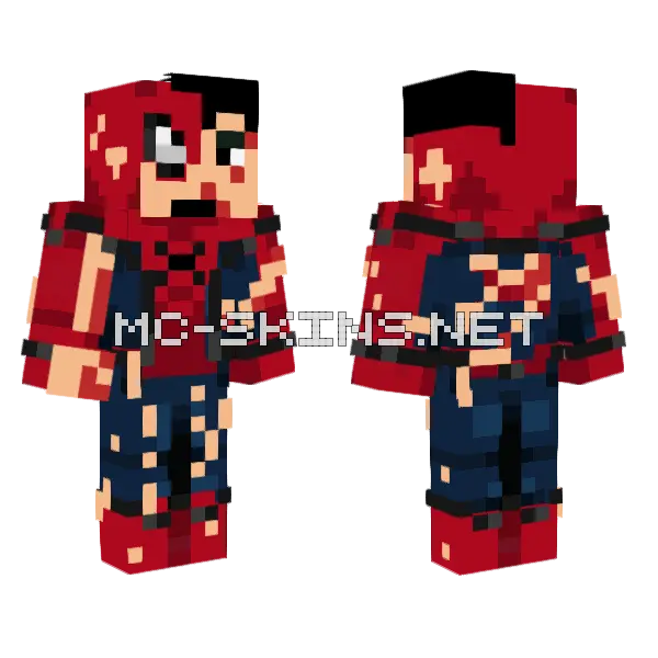 Damaged Spider-Man Minecraft skin, front and back