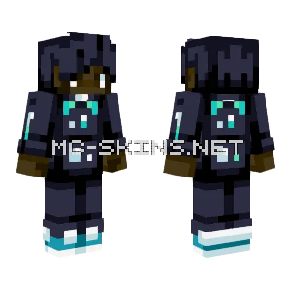 Dark Blue Cyber Outfit Minecraft skin, front and back