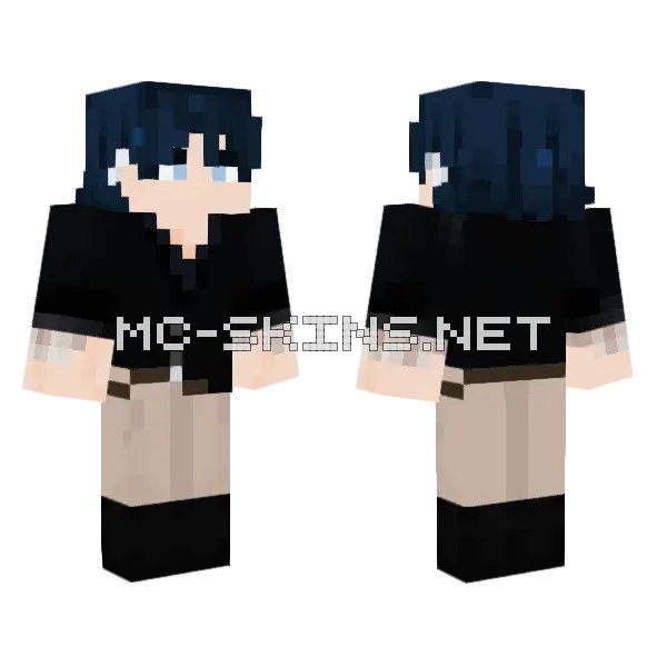 Dark Blue Hair Boy Minecraft skin, front and back
