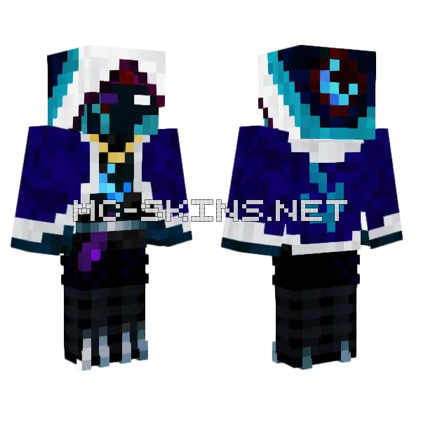 Dark Blue Hooded Figure Minecraft skin, front and back