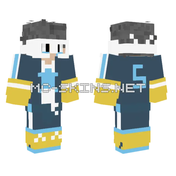 Dark Blue Jersey with Mask, front and back