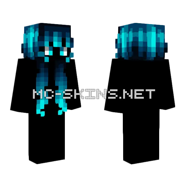 Dark Blue Neon Glow Fade Minecraft skin, front and back