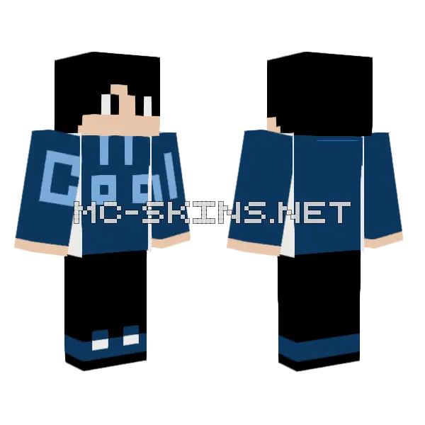Dark Cool Blue Man Minecraft skin, front and back