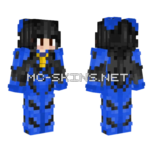 Dark Hair Blue Asuka Minecraft skin, front and back
