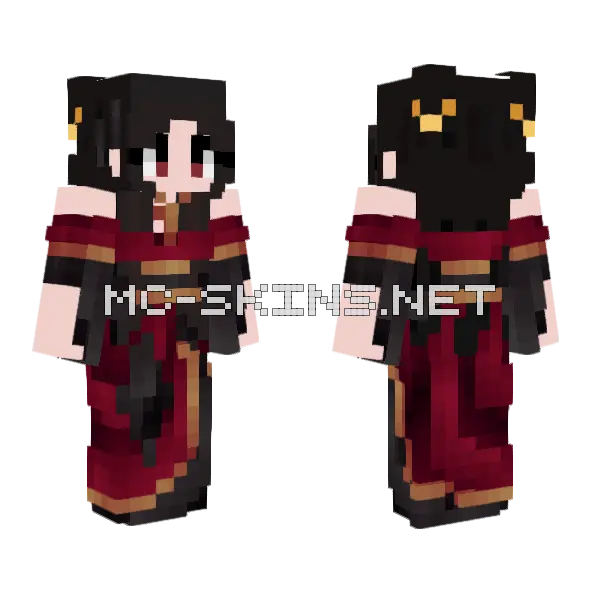 Dark Red Dress Girl Minecraft skin, front and back