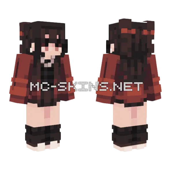 Dark Red Hoodie Girl Minecraft skin, front and back