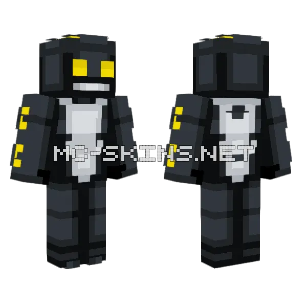 Dark Robot With Yellow Lights Minecraft skin, front and back