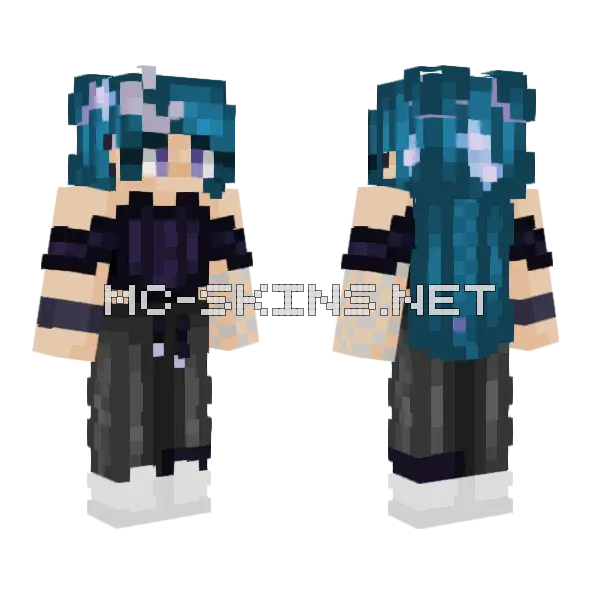 Dark Teal Hair Girl Minecraft skin, front and back