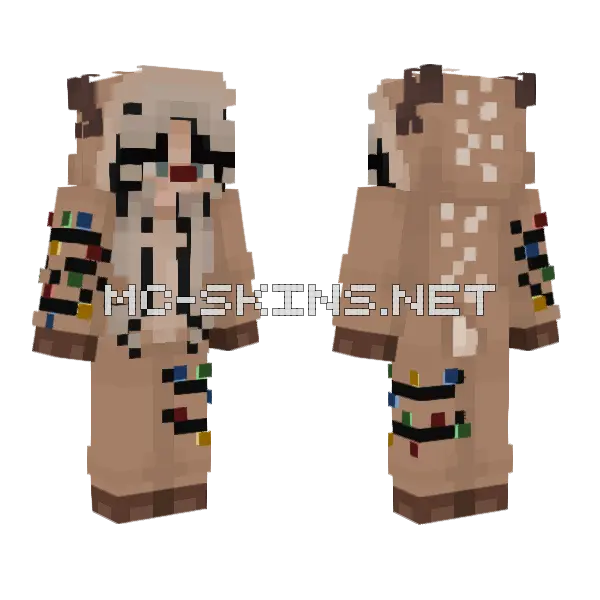 Deer Girl Christmas Lights Minecraft skin, front and back