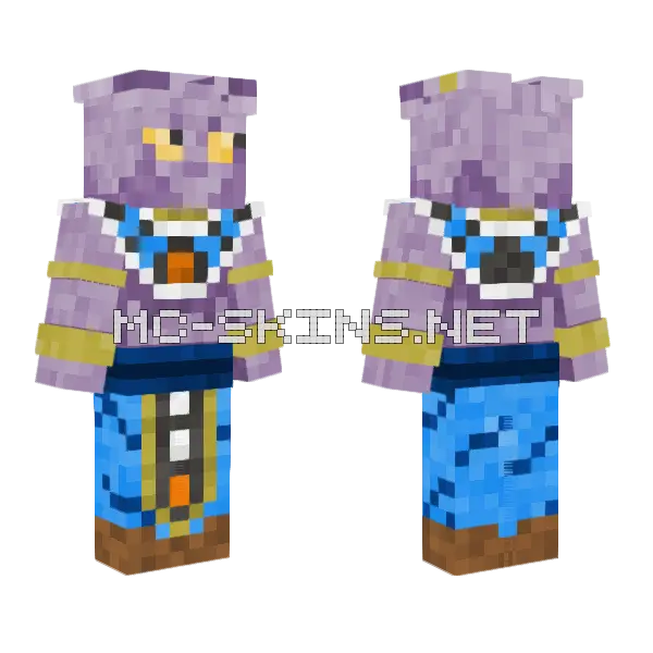 Dragonball Beerus Minecraft skin, front and back