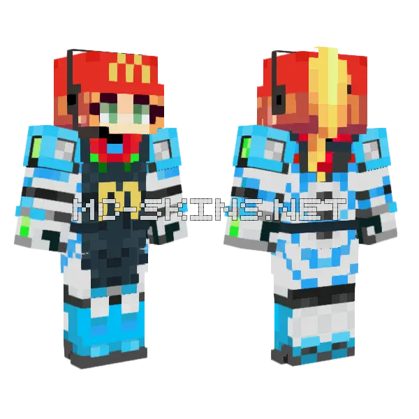 Dread Samus McDonalds Employee Minecraft skin, front and back